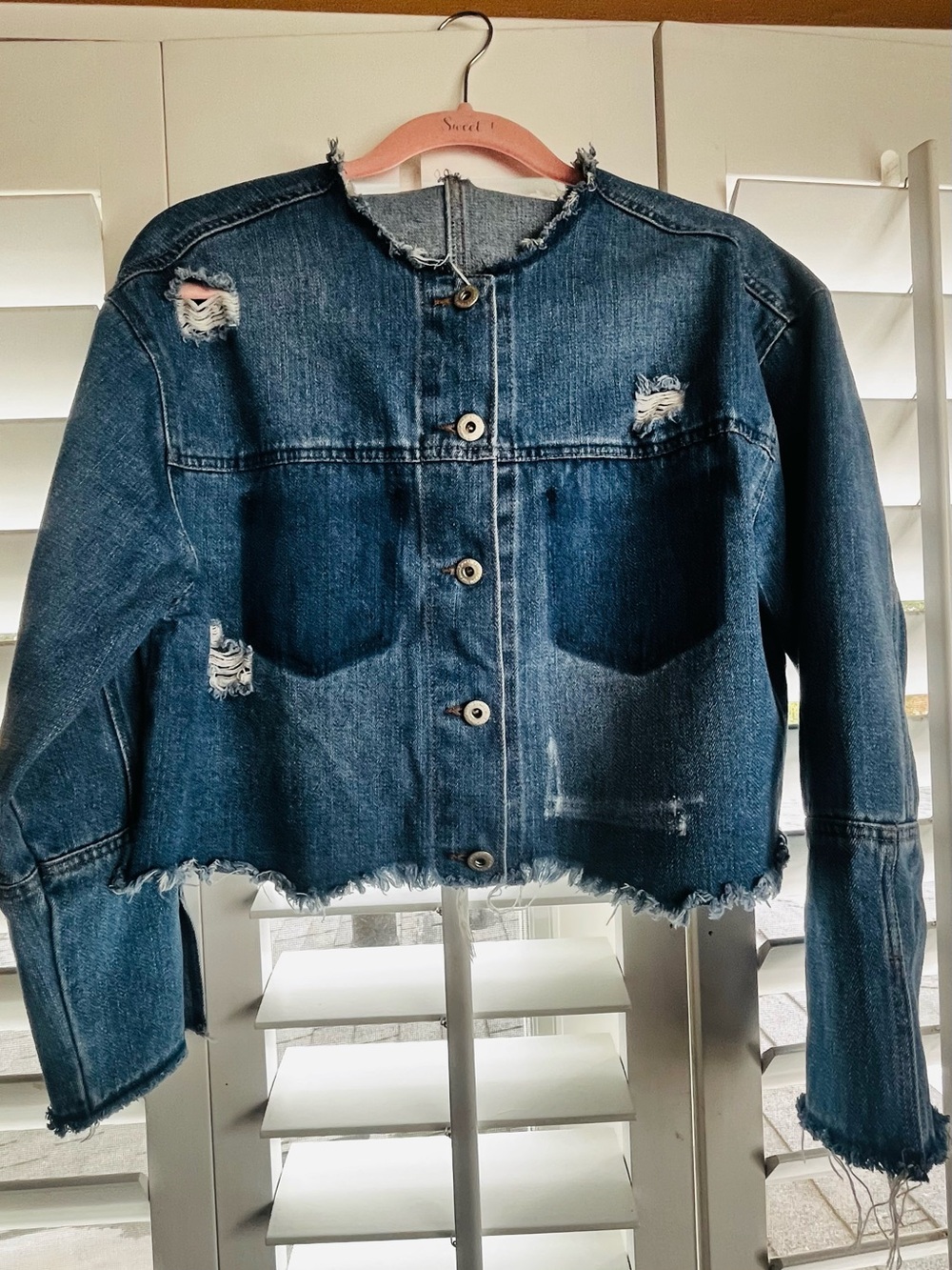 Highway Jeans Distressed Dark Blue Cropped Denim Jacket